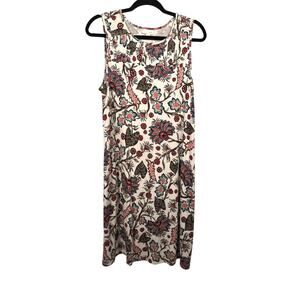 J. Jill Midi Dress Womens Medium White Sleeveless Floral Leaf Shift Stretch Knit